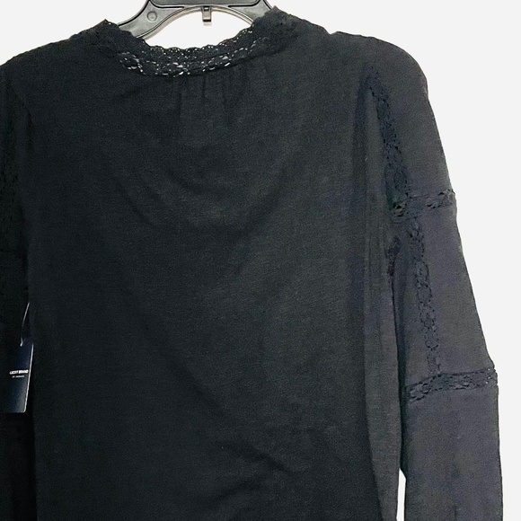 Lucky Brand Black Lace Long Sleeve Peasant Top - Picture 13 of 13